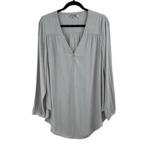 Calypso St. Barth Gray Semi-Sheer Long Sleeve V-Neck Popover Tunic Blouse Large